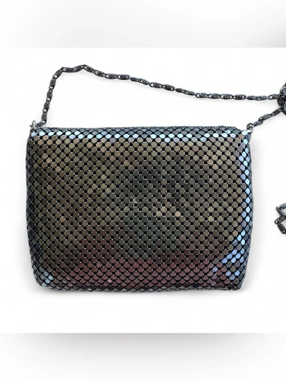Silver Chainmail Formal Clutch Evening Bag Crossbody Strap Wedding Purse
